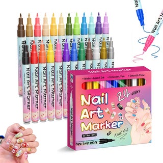 24 Colors Nail Art Pens Set with 3D Quick Dry 0.5mm Fine Tip, Waterproof Nail Art Pens for Painting Nails, Nails Art Markers Polish Pen,Artistic Decorations for Professional Manicure